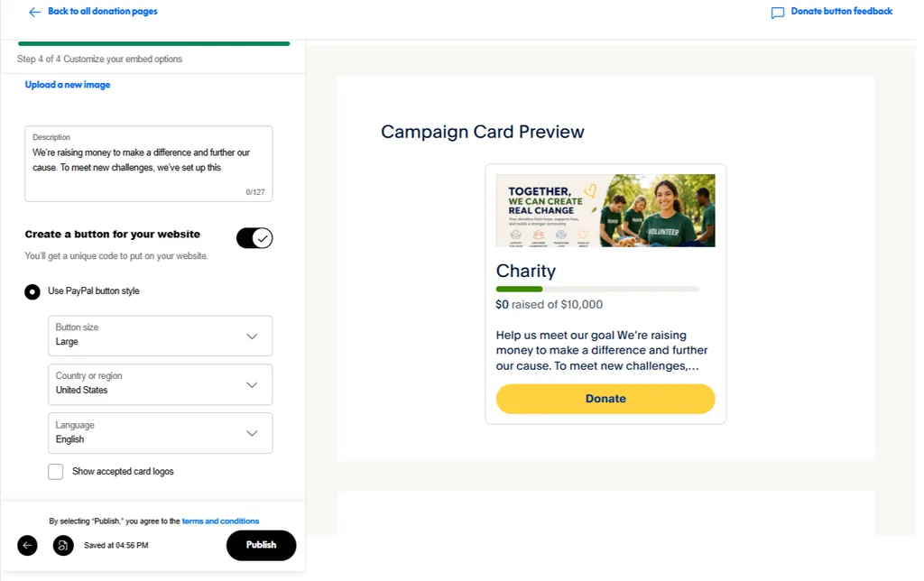 Customize the Campaign Embed Options with a button